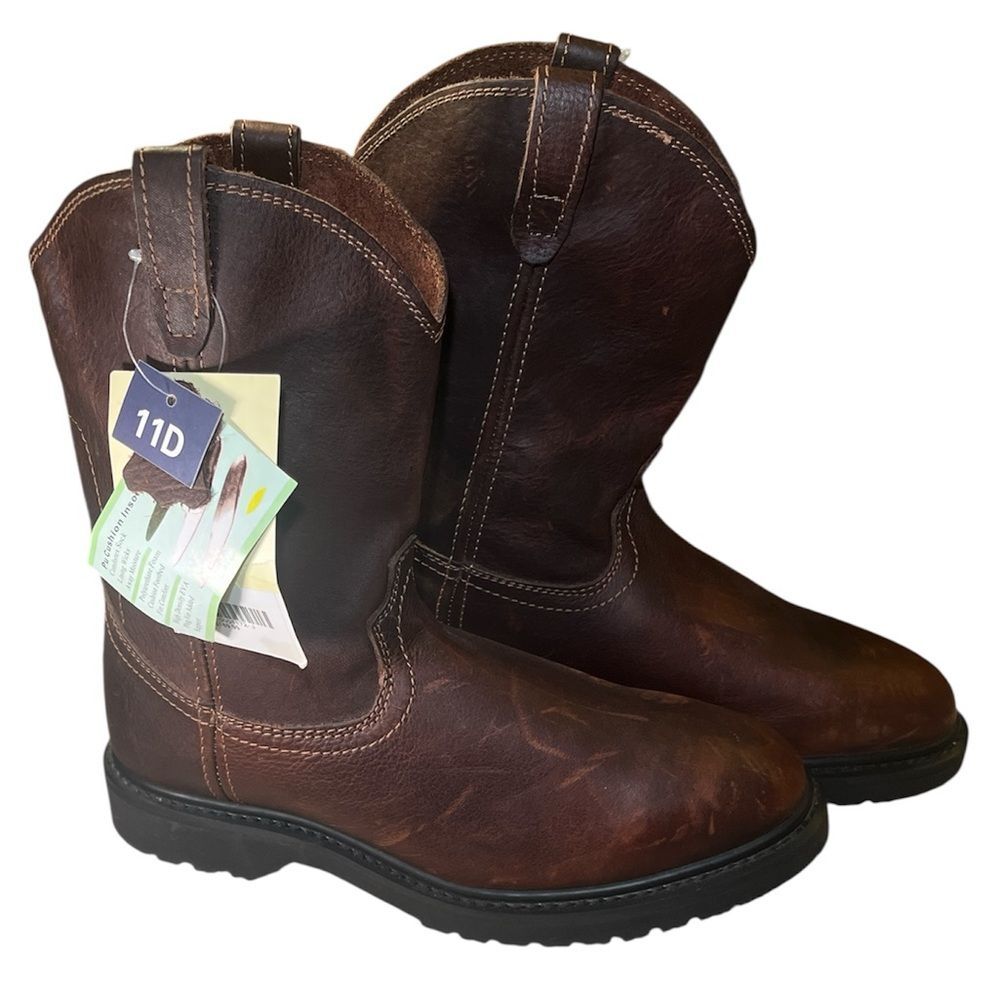 NWT Masterson RB882 Western Work Boots Brown Leather Pull On Cowboy Boot size 11